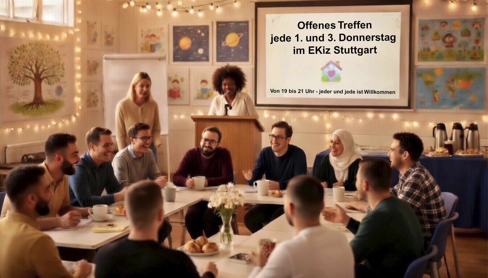 Eltern treffen sich in gemütlicher Runde und sprechen miteinander